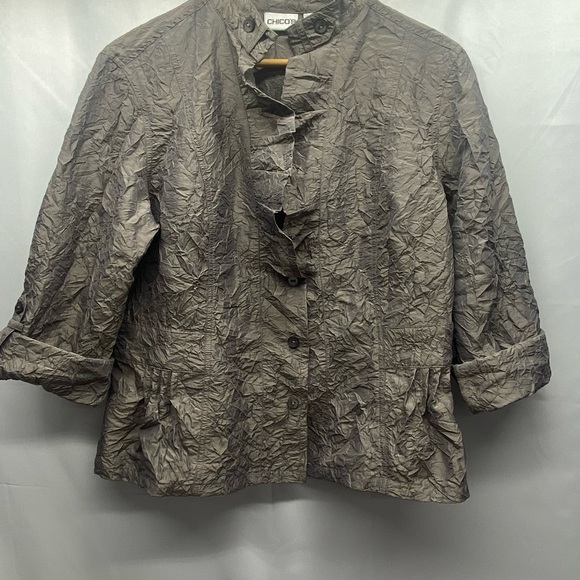 Chico's Jackets & Blazers - CHICO’S JOLENA CRINKLED JACKET WOMENS 2 TAN PARTY COCKTAILS